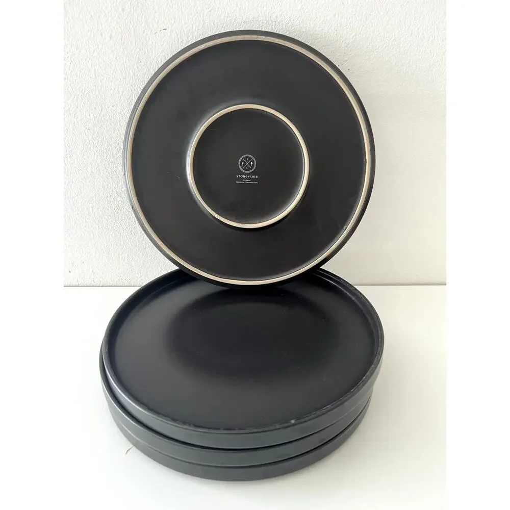 Stone + Lain Stoneware Set Of Four 4 Plates Stackable Dishwasher Microwave Safe